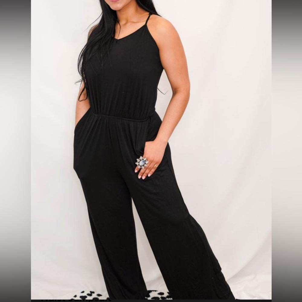 🍒BOGO50%🍒 🆕🖤KORI: Sleeveless Wide Leg Elastic Waist Jumpsuit SMALL